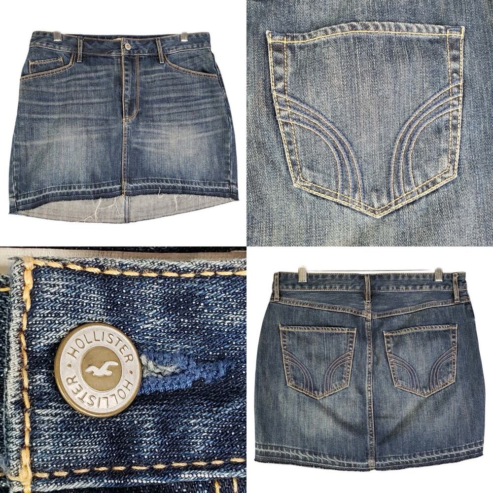 Hollister Y2K Denim Micro Skirt Low Rise Blue MiniSurf Style Beachcore Size 30